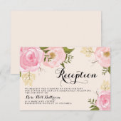 Moderne Vintage Roze Bloemen Bruilofts Ontvangstka Informatiekaartje (Voorkant / Achterkant)