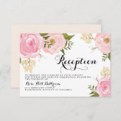 Moderne Vintage Roze Bloemen Bruilofts Ontvangstka Kaart (Voorkant / Achterkant)