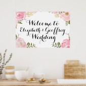 Moderne Vintage Roze Bloemige Bruiloft Welkom Bann Poster (Keuken)