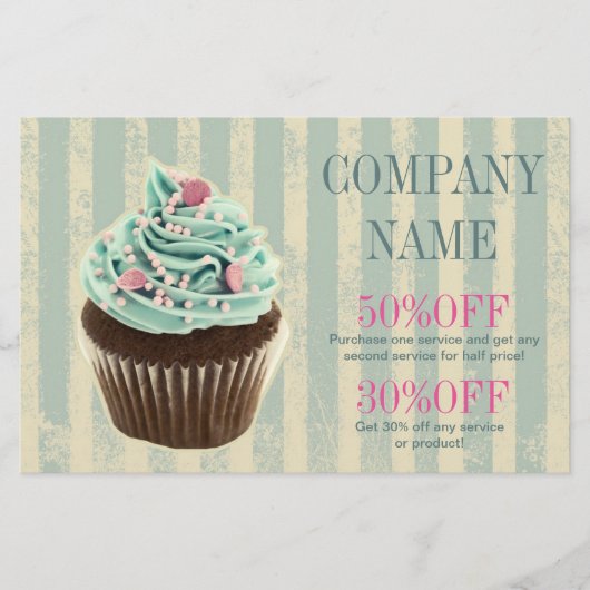 moderne vintage turquoise bakkerij dessert cupcake flyer (Voorkant)