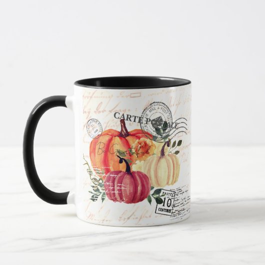 Moderne vintage waterverf pompoenen mok (Links)