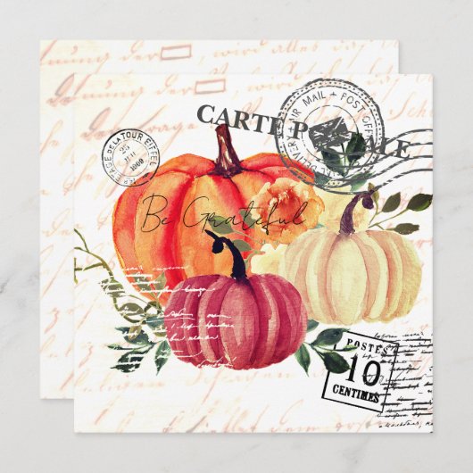 Moderne vintage waterverf pompoenen Thanksgiving Feestdagenkaart (Voorkant / Achterkant)