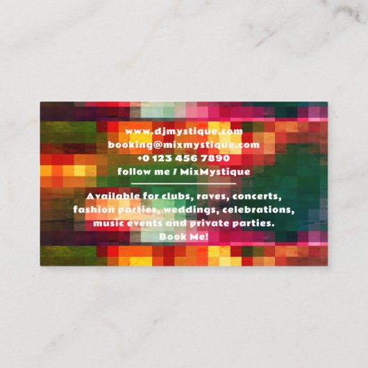 Moderne Vinyl Record DJ Foto Visitekaartje (Achterkant)