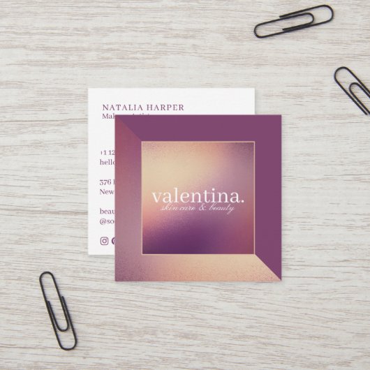 Moderne Violet & Champagne Glitter Schoonheid Make Vierkante Visitekaartje (Voorkant / Achterkant in situ)