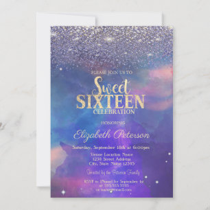 Moderne Violet Diamanten Verf Splash Sweet 16 Kaart