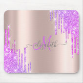 Moderne Violet Glitter Drift Roos Gold Monogram Muismat (Voorkant)