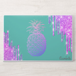 Moderne Violet Glitter-druppels Blauwgroen ananas HP Laptopsticker