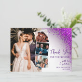 Moderne Violet Magenta Paarse QR-code Retro Glitte Bedankkaart (Staand voorkant)