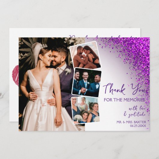 Moderne Violet Magenta Paarse QR-code Retro Glitte Bedankkaart (Voorkant / Achterkant)