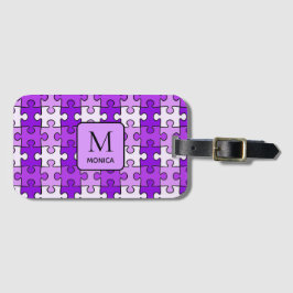 Moderne Violet Puzzel Stukken Monogram Bagagelabel