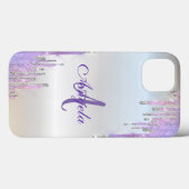 Moderne violetglitterschijven, zilver, monogram Case-Mate iPhone case (Achterkant (horizontaal))