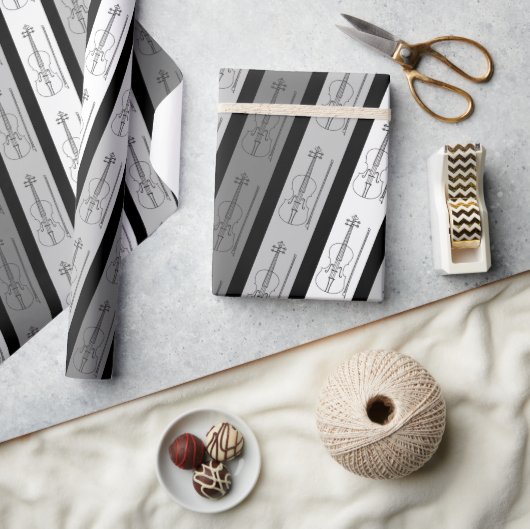 Moderne viool koel patroon gestreept retro chic gr cadeaupapier (Crafts)