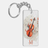 Moderne Viool Muziek Overweging Monogram Naam Sleutelhanger (Voorkant Links)