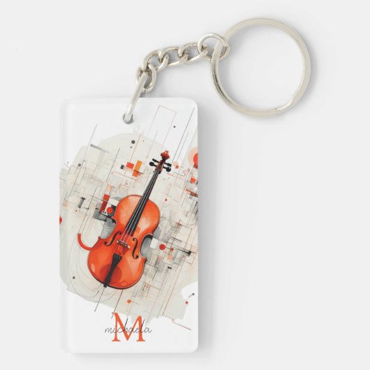Moderne Viool Muziek Overweging Monogram Naam Sleutelhanger (achterkant)