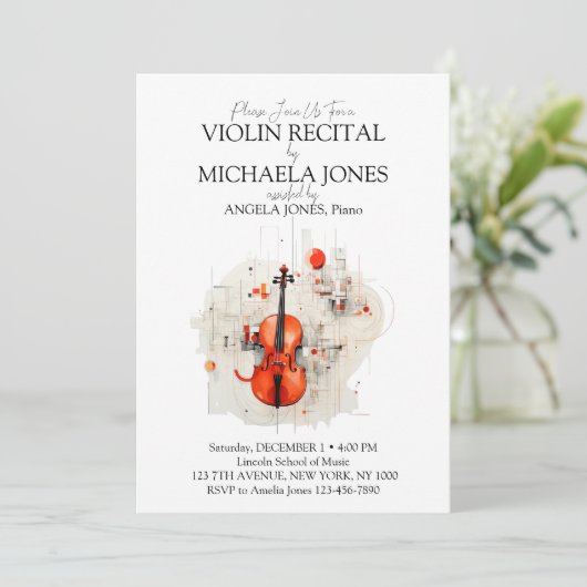 Moderne Viool Muziek Overweging Uitnodiging & Prog (Staand voorkant)