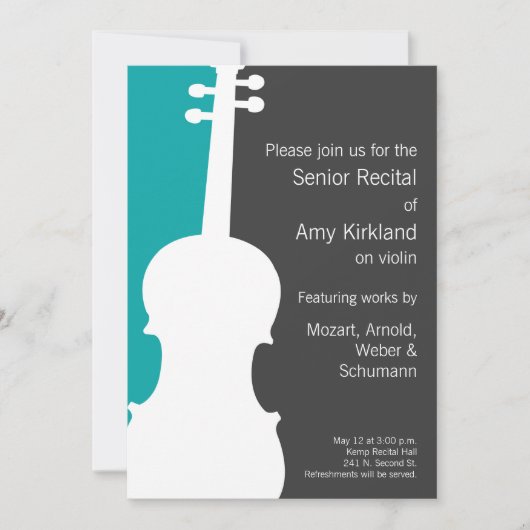 Moderne Viool / Viola Overweging uitnodiging - Bla (Voorkant)