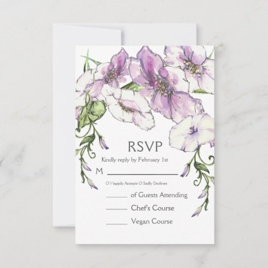 Moderne Viooltjes Bruiloft RSVP Kaartje (Voorkant)