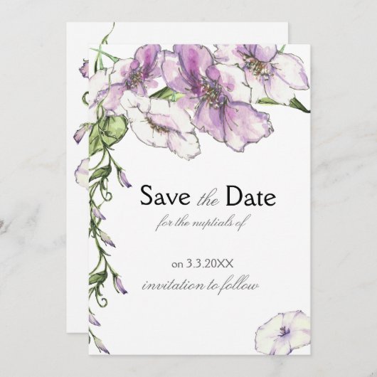 Moderne Viooltjes Save the Date (Voorkant / Achterkant)