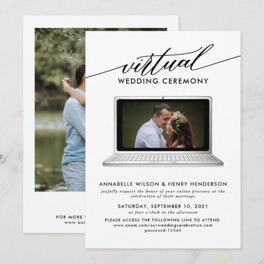 Moderne virtuele fotobruiloft-ceremonie kaart (Voorkant / Achterkant)