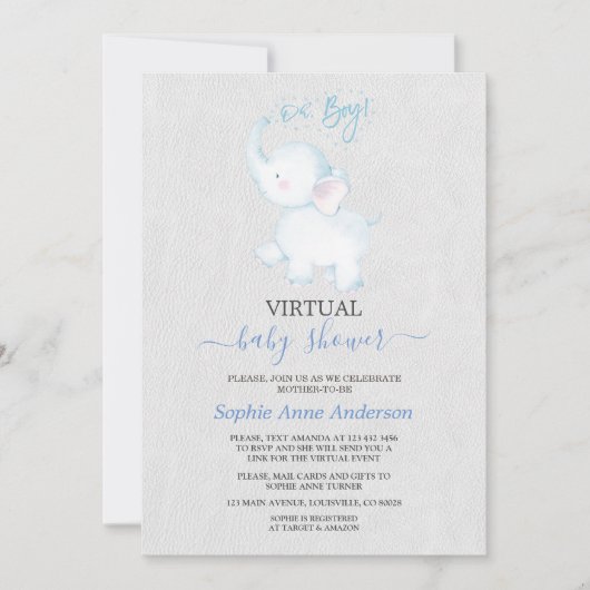 Moderne Virtuele Olifant Baby Shower Per Post Kaart (Voorkant)