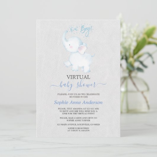 Moderne Virtuele Olifant Baby Shower Per Post Kaart (Staand voorkant)