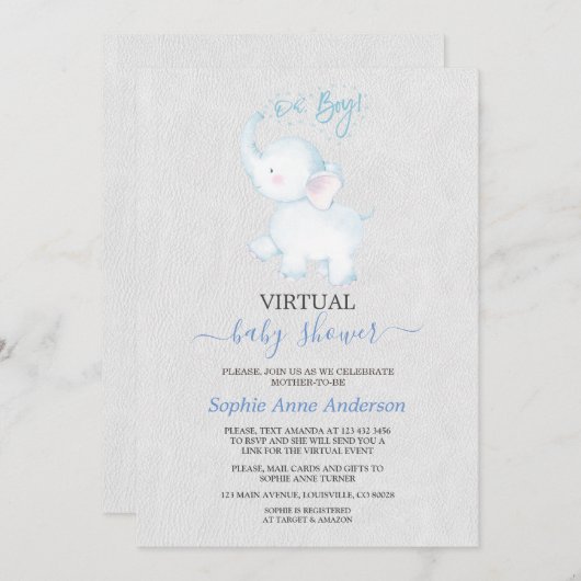 Moderne Virtuele Olifant Baby Shower Per Post Kaart (Voorkant / Achterkant)