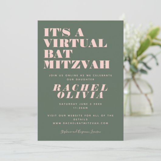 Moderne virtuele online roze en groene vlek Mitzva Kaart (Staand voorkant)