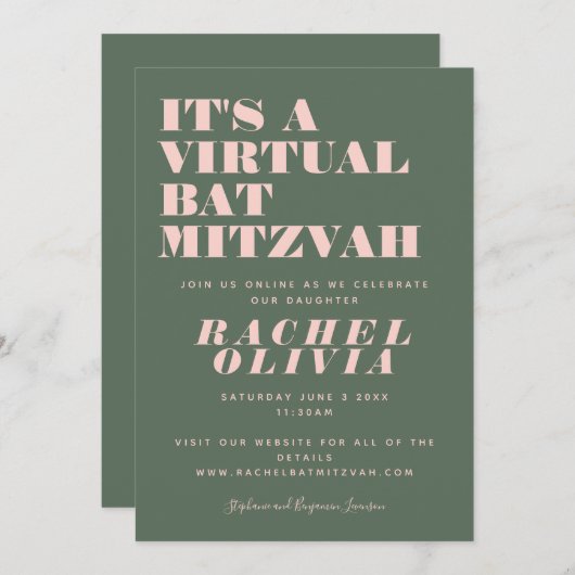 Moderne virtuele online roze en groene vlek Mitzva Kaart (Voorkant / Achterkant)