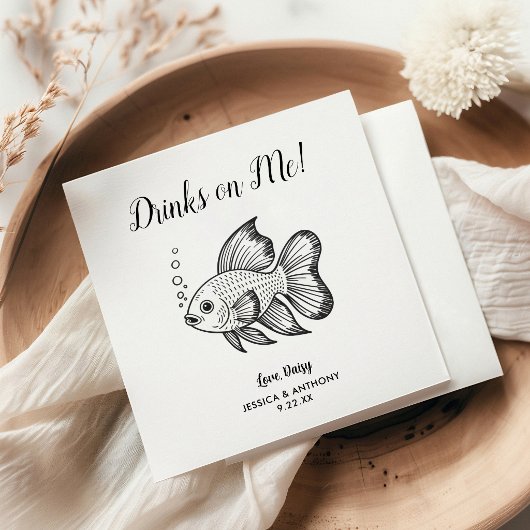 Moderne Vis Bruiloft Cocktail Servetten 