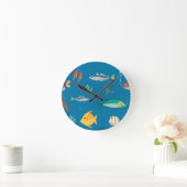 Moderne vis en zeepaard geïllustreerd patroon blau ronde klok (Huis)