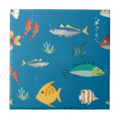 Moderne vis en zeepaardje geïllustreerd patroonbla tegeltje (Voorkant)