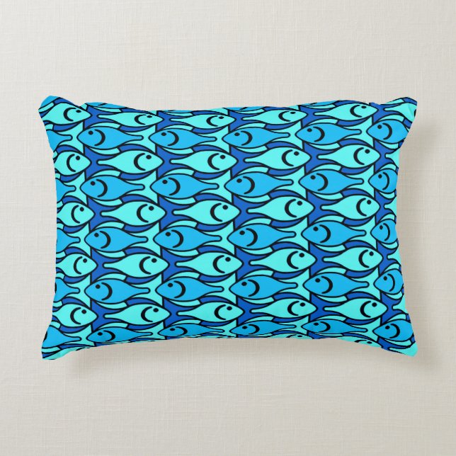 Moderne vis uit de middeleeuwen, Turquoise en Aqua Accent Kussen (Voorkant)