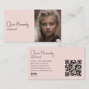 Moderne Visagist Foto Blush Roze QR Code Visitekaartje
