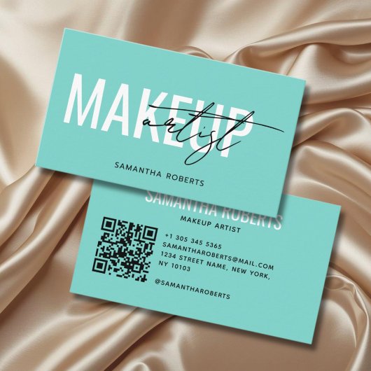 Moderne visagist QR-code turquoise Visitekaartje