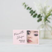 Moderne Visagist Roze Zwarte Script Foto   Visitekaartje (Staand voorkant)