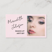Moderne Visagist Roze Zwarte Script Foto   Visitekaartje (Voorkant)