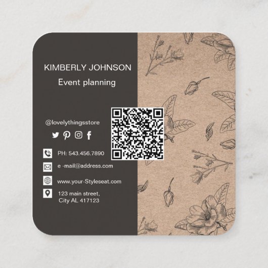 Moderne Visitekaartje van botanische papierstof (Achterkant)