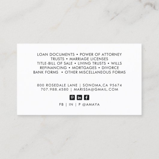 Moderne Visitekaartje van de Foto van de Notariste (Achterkant)