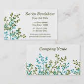 Moderne Visitekaartje van groene en blauwe bloemen (Voorkant / Achterkant)