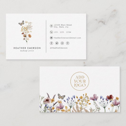 Moderne Visitekaartje van wilde bloemen (Voorkant / Achterkant)