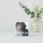 Moderne visitekaartje voor haarstylist fotovierkan (Staand voorkant)