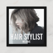 Moderne visitekaartje voor haarstylist fotovierkan (Voorkant)