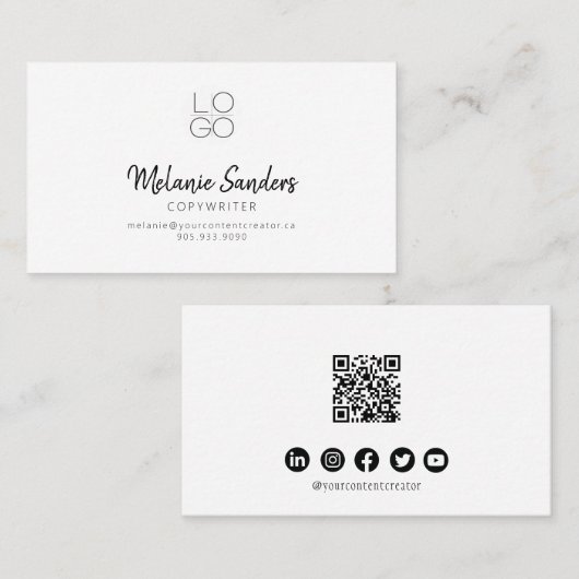 Moderne Visitekaartje voor QR-CODE in zwart-wit en (Voorkant / Achterkant)