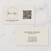 Moderne Visitekaartje voor zwart-wit en crème QR-c (Voorkant / Achterkant)
