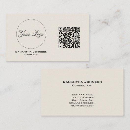 Moderne Visitekaartje voor zwart-wit en crème QR-c (Voorkant / Achterkant)