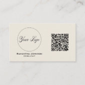 Moderne Visitekaartje voor zwart-wit en crème QR-c (Voorkant)
