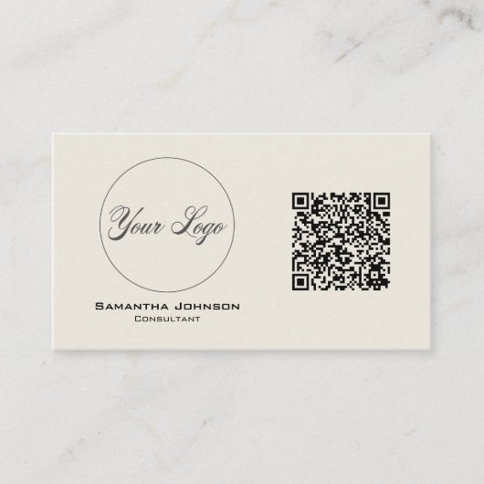 Moderne Visitekaartje voor zwart-wit en crème QR-c (Voorkant)