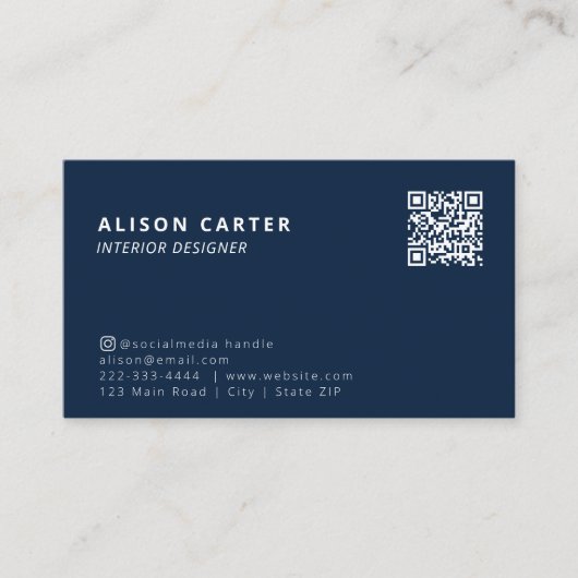 Moderne Visitekaartjes | Donkerblauw | QR-code | L (Voorkant)