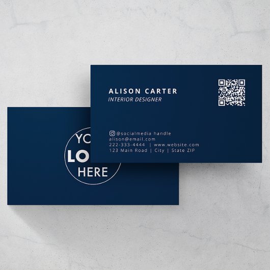 Moderne Visitekaartjes | Donkerblauw | QR-code | L