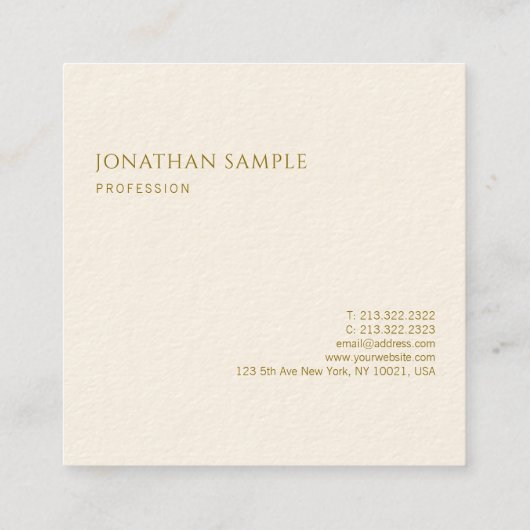 Moderne Visitekaartjes Gold Text Elegant Square (Achterkant)